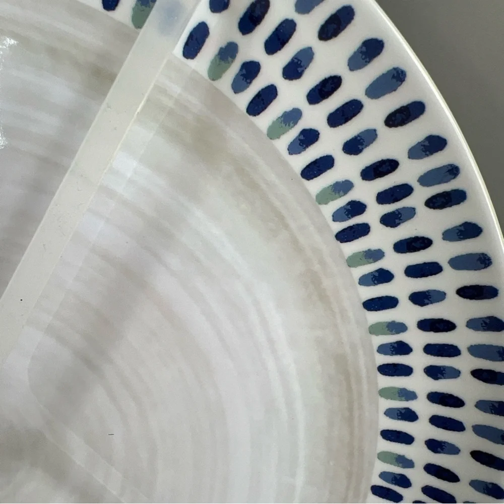 Sigrid Olsen Melamine Dinner Plates Modern Blue White Grey Pattern Set of 4 NEW